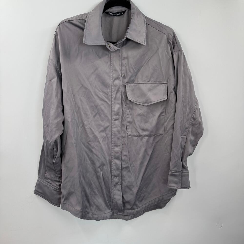 Zara Shiny Silver Button Down Jacket